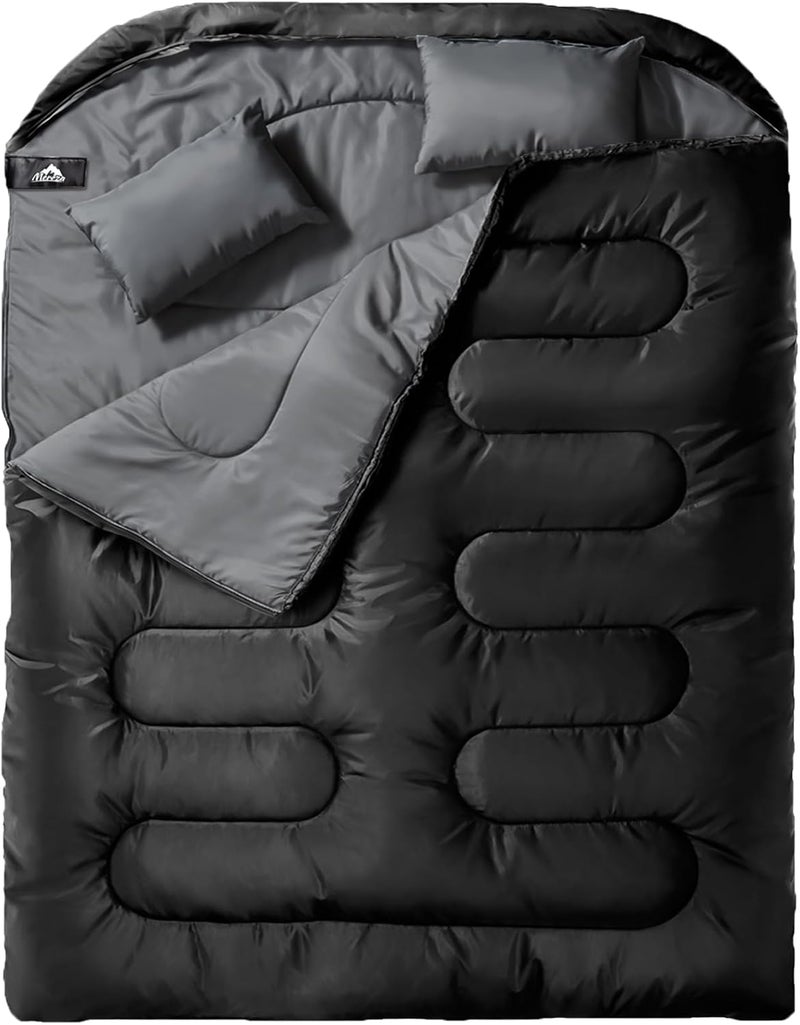 Mereza Double Sleeping Bag for Adults Mens with Pillow, XL Queen Size Two Person Sleeping Bag for All Season Camping Hiking Backpacking 2 Person Sleeping Bags for Cold Weather & Warm - Image 1